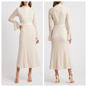 Elliatt Kailee Texture Long Sleeve Lace Midi Dress Ivory